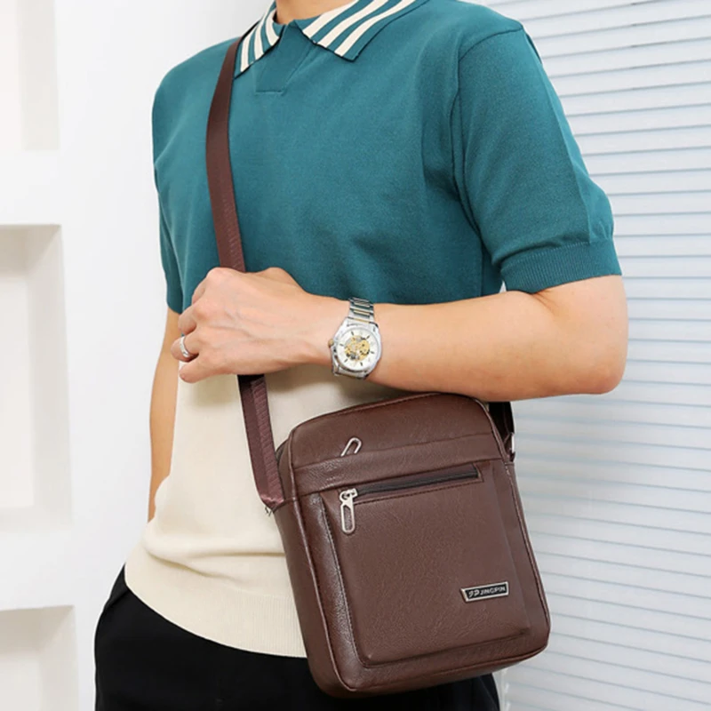 Luxury Brand Vintage Men Bag Fashion PU Leather Shoulder Bag Business Messenger Crossbody Bag Large Capacity Male Casual Handbag