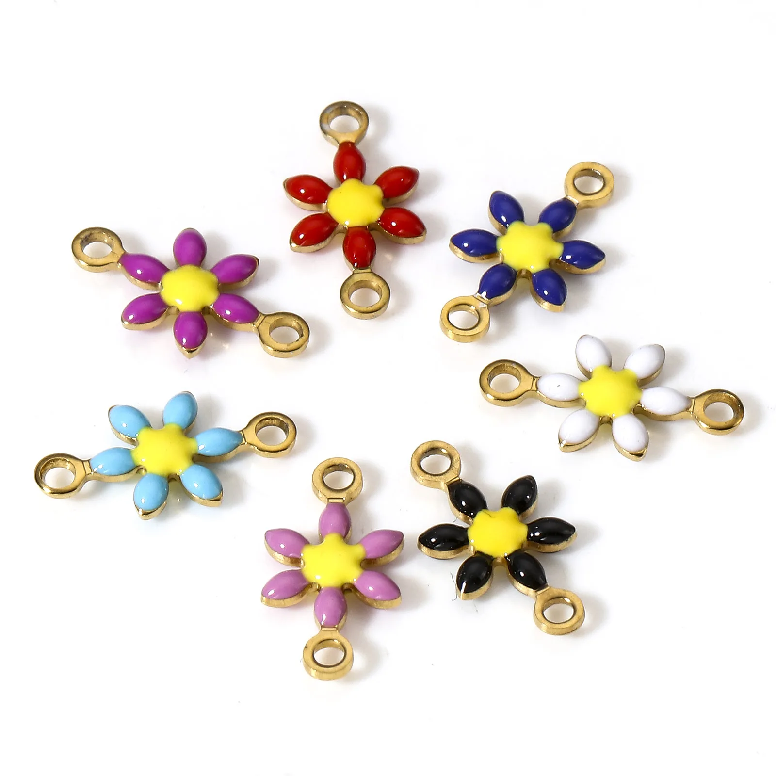 

10 PCs 304 Stainless Steel Connectors Charms Pendants Gold Plated Double-sided Enamel Jewelry Findings 12.5mm x 6.5mm