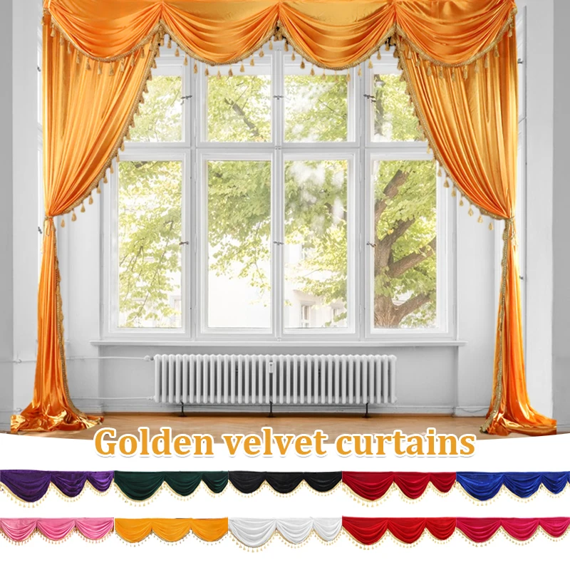 2/3 Meter Velvet Party Valance Drape Panel Wedding Backdrop Decor Curtain Swag Stage Background Drapery Table Skirt Curtain Head