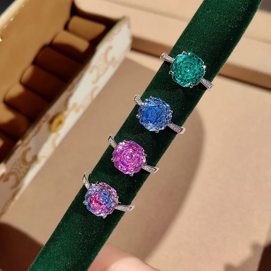 

Модные женские кольца из стерлингового серебра 925, восьмиугольные кольца с цирконом и розой тысячелетия для женщин, обещание любви, свадебные украшения