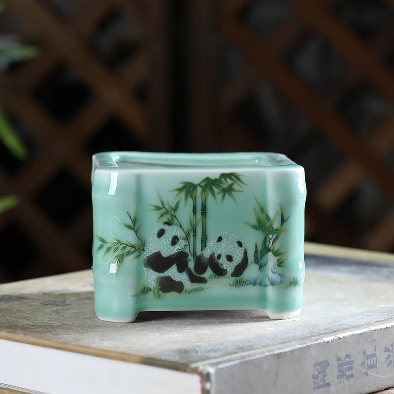 2025 Creative Chinese Ceramic Succulent Flower Pot Square Glazed Mini Square Small Flower Pot Home Decorative Flower Pot LF492
