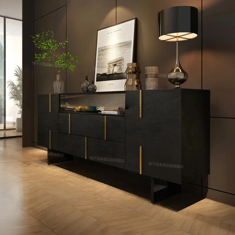 

Italian Entrance Cabinet Living Room Multi-Functional Storage High-End Glass Sideboard Cabinet with Light