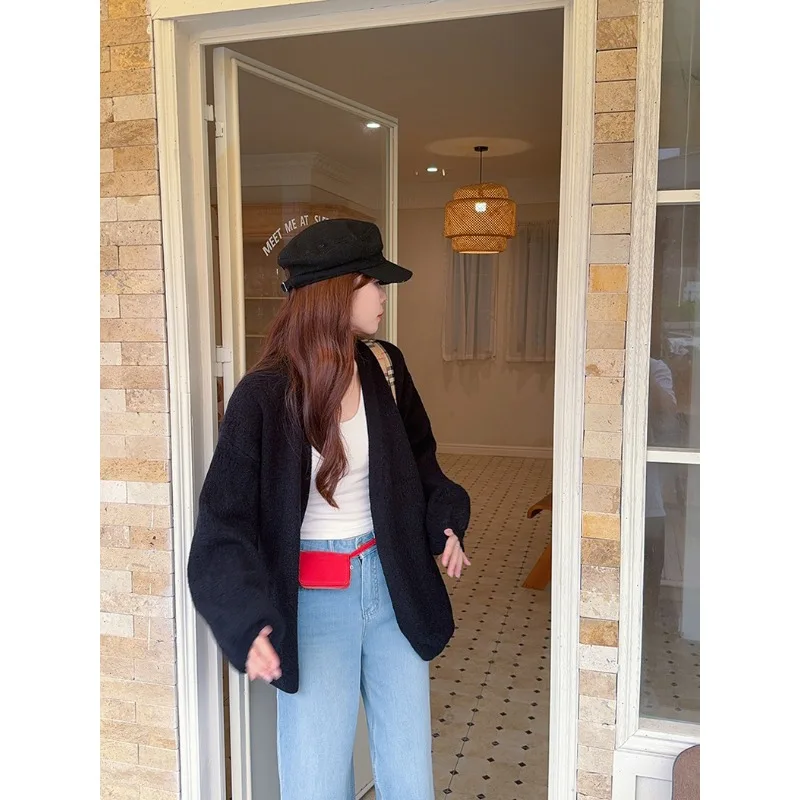 الخريف والشتاء أزياء كسول نمط تنوعا فضفاضة منتصف طول بلون نفخة الأكمام سترة سترة المرأة الأعلى #5