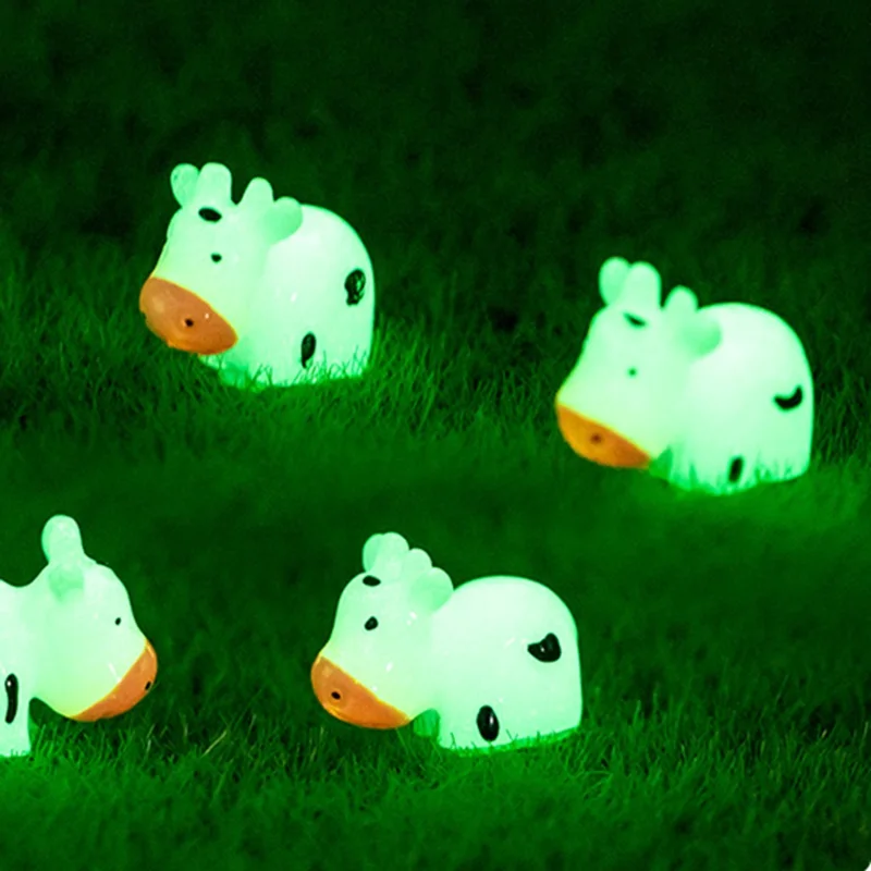 10/20Pcs Glowing Mini Cows DIY Fairy Garden Accessories Miniature Luminous Cows Moss Micro Landscape Desktop Home Decorations