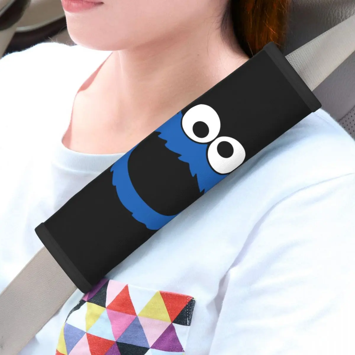 Custom Cartoon Sesame Street Car Seat Belt Pads 2 Pack Cookie Monster Safe Seatbelt Shoulder Strap Covers