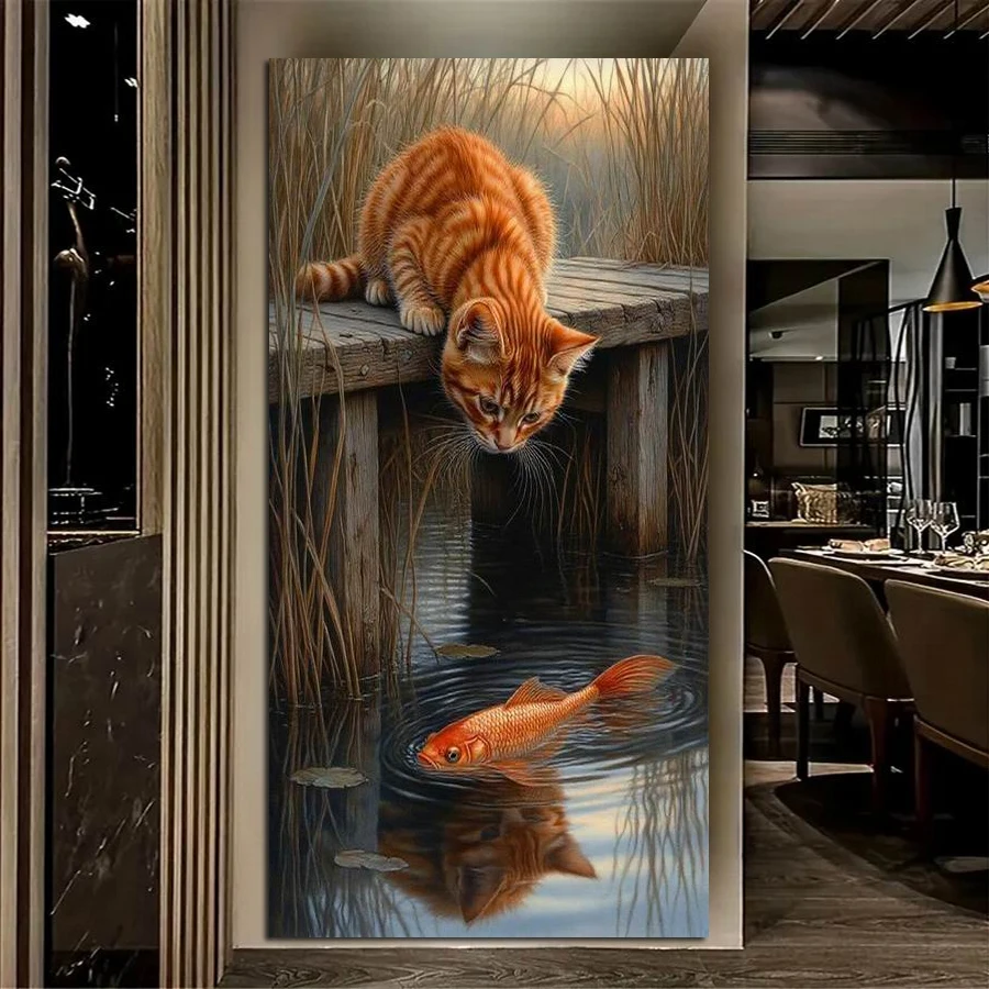 

Fullcang кошки и рыбы большого размера Diy алмазные художественные наборы для рисования животные полная квадратная круглая дрель мозаика вышивка картина