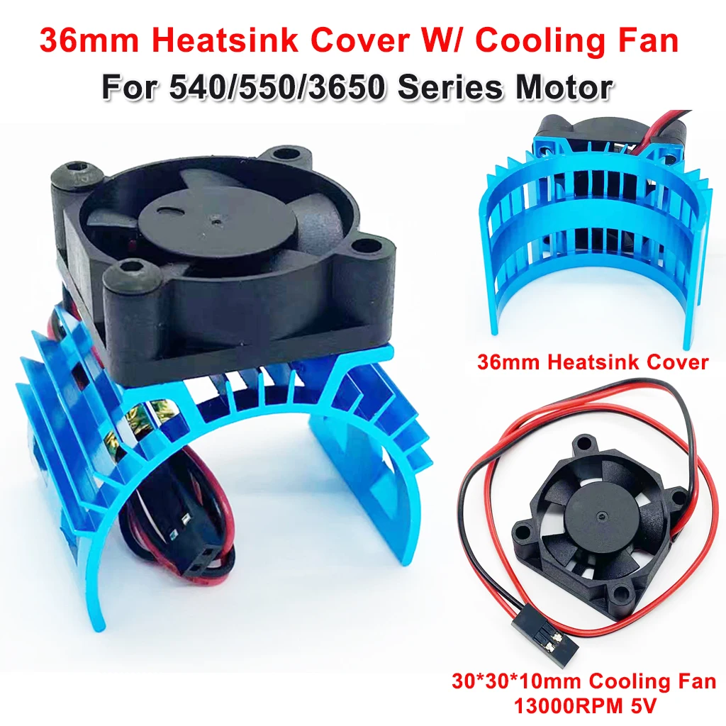 36mm Motor Heatsink w/ 3010 5V Cooling Fan Cooler For 1/10 A979 RC Car 540 550 3650 Brushless Motor Heat Sink Dissipation