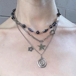 Punk Charms catene di gioielli Vortex Swirl collane con ciondolo Vintage Star Choker moda donna Goth collana accessorio Grunge