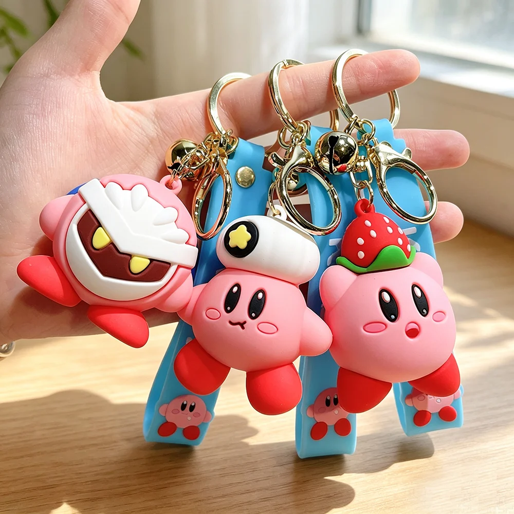 Kawaii Pink Strawberry & Heart Kirby Keychain Cartoon Figure Keyring  Bag  Cute Charm Car Backpack Pendant Decor Fans Gift - view 5