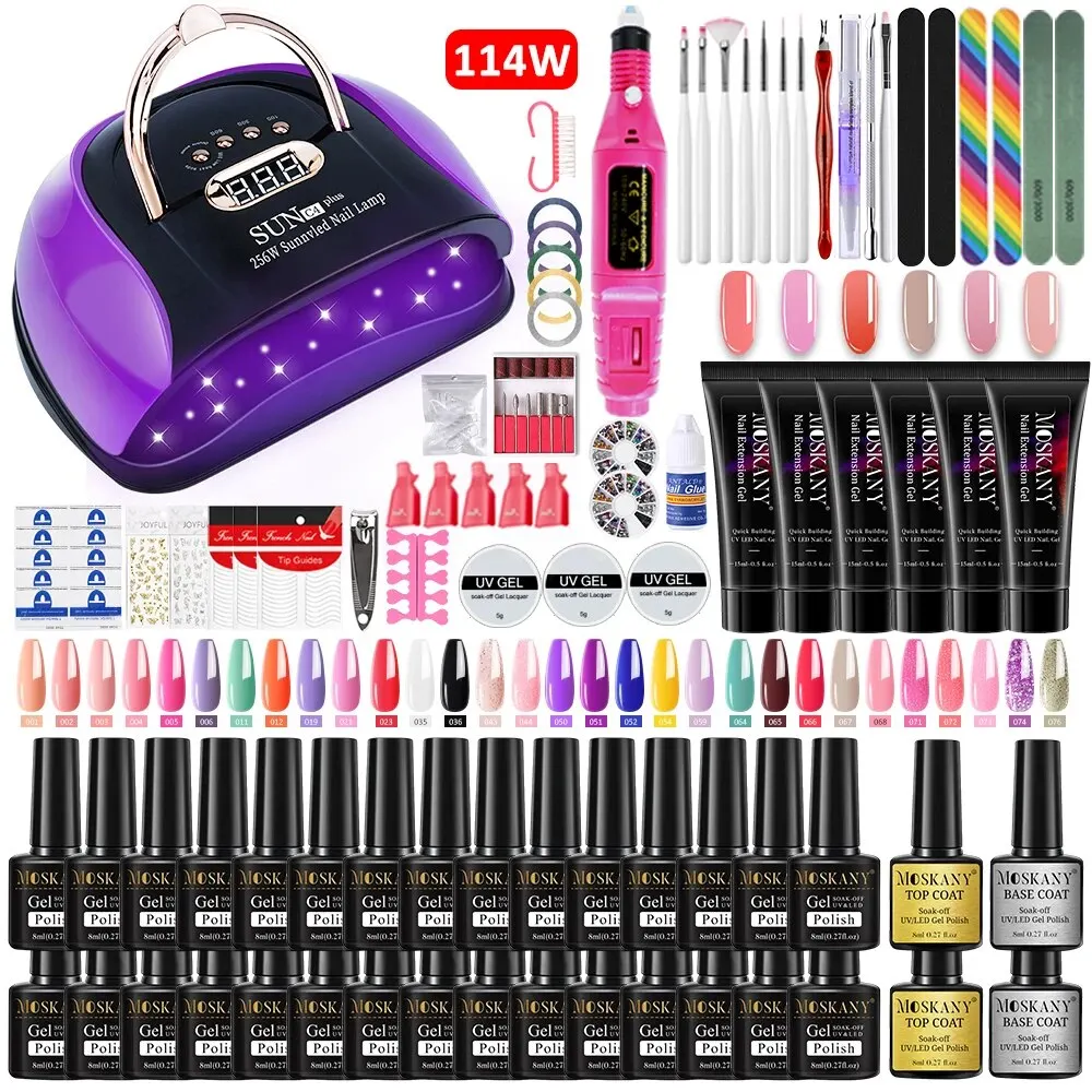 Profissional Nail Art Kit Ferramentas, Gel Set unha polonês com lâmpada LED UV secador, Semi Permanente Verniz Set, Manicure Set