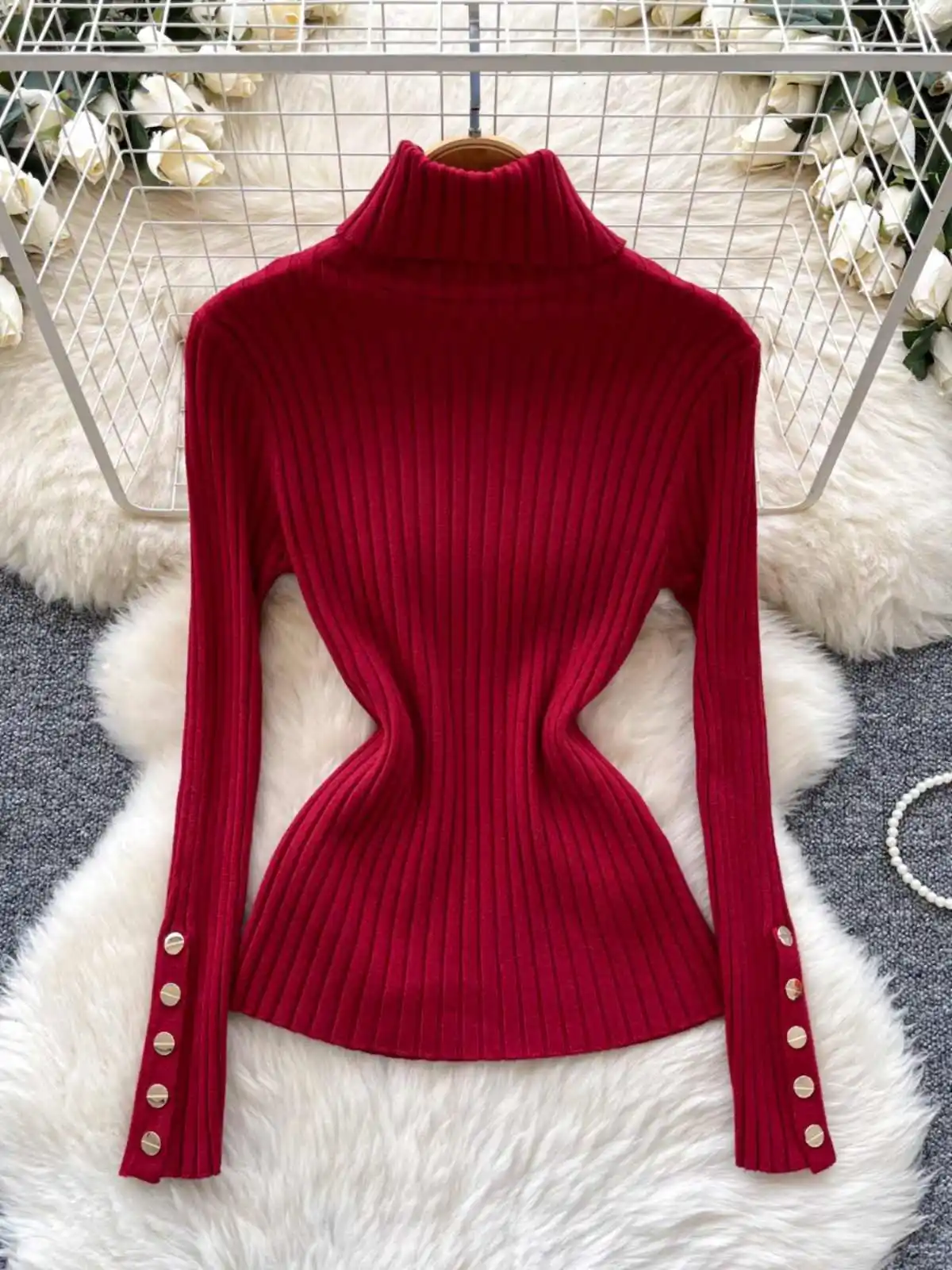 

Women's Christmas Red Turtleneck Pullover Sweater Vintage 2000s Y2k Jumper Knitwear Korean Long Sleeves Cashmere Sweater Autumn