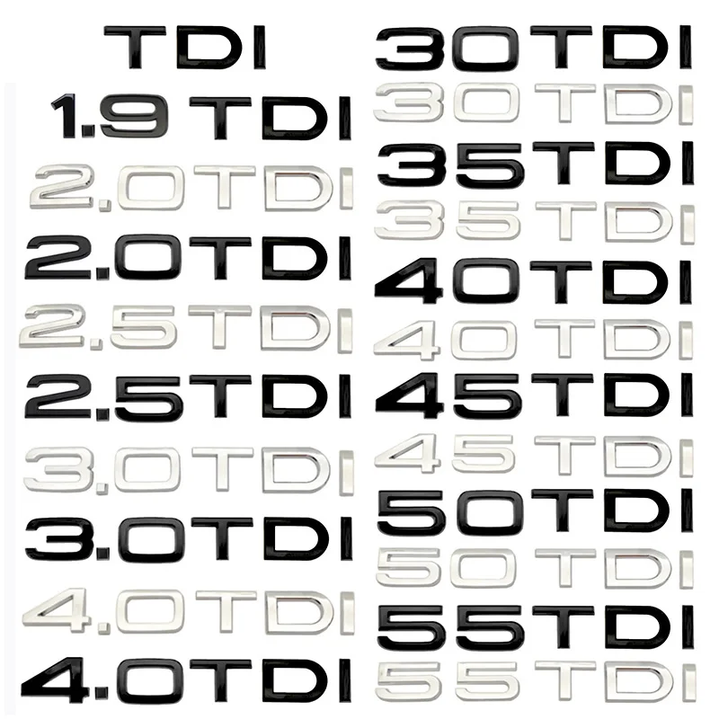 ABS 2.0TDI 2.5TDI 3.0TDI 35TDI 40TDI 45TDI 50TDI Letters Car Emblem For Audi A3 A4 A5 A6 A7 A8 Q3 Q5 Q7 Rear Back Trunk  Sticker