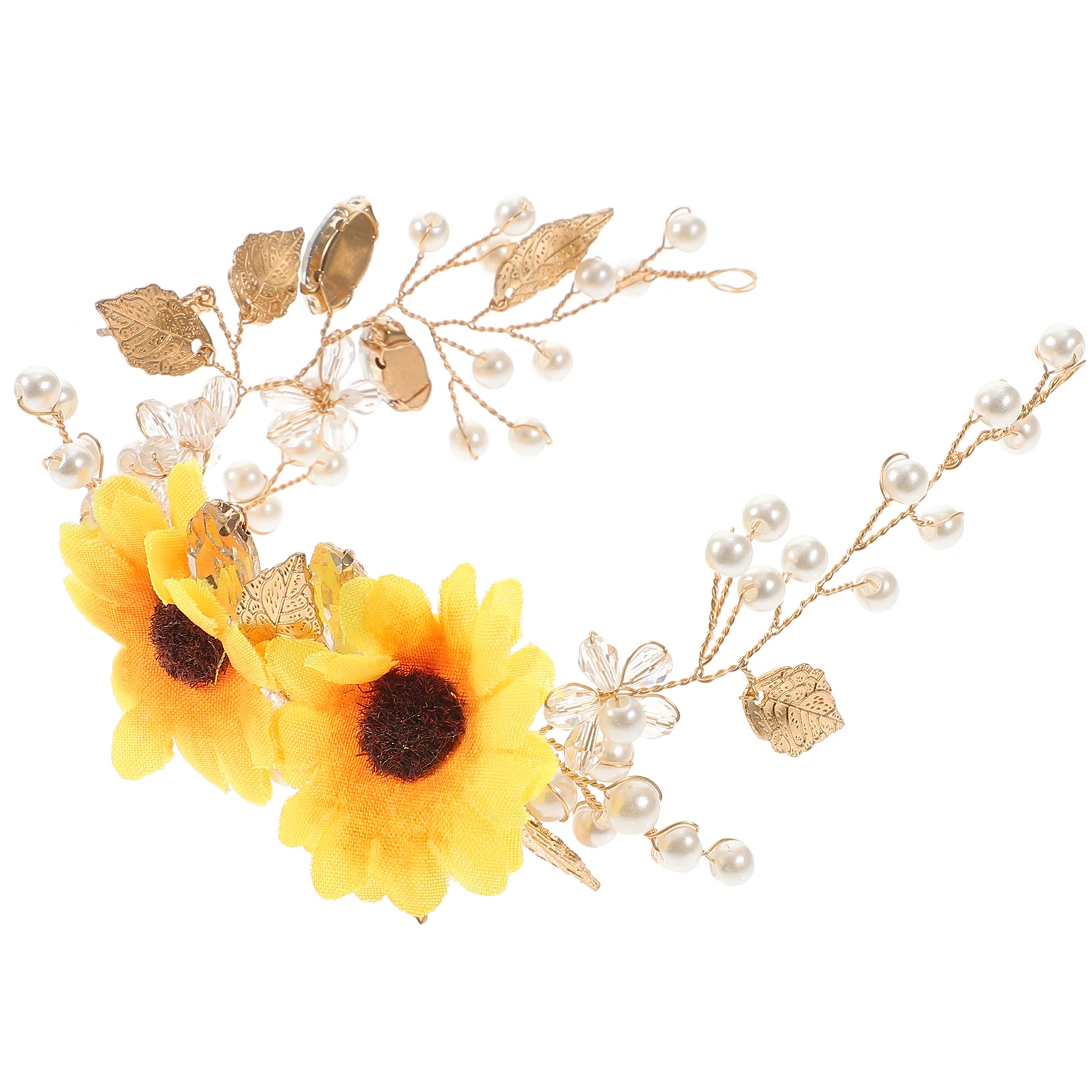 Accessories For Girls Sun Flower Headband Girl Tiara Headgear Decorate Pearl Headband for Bridal Haircut Alloy Bride Decorative