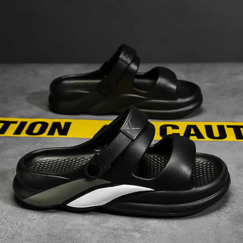 Sandales jaunes dos nu pour hommes, pieds ronds, bottes bleu clair, pantoufles, baskets de visiteurs, sport, collège, haute couture