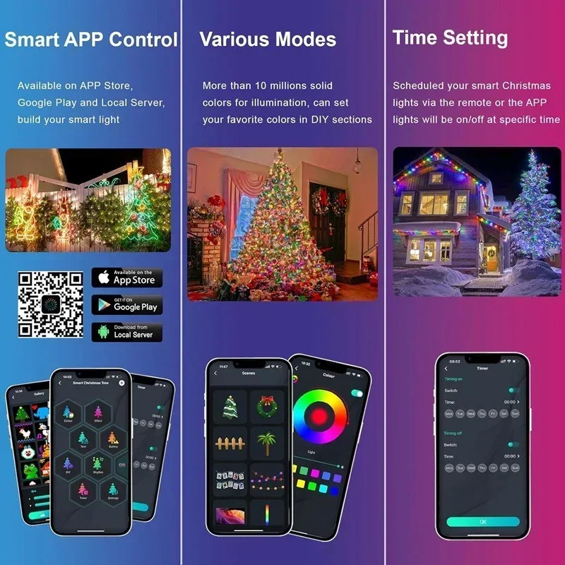 Smart LED Lighting Strings Remote Bluetooth APP Control Fairy Lights RGBIC Waterproof USB Dream Color Light DIY Christmas Tree