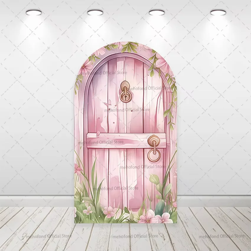 

Mehofon Custom 2-Sided Pink Door Fairy Tale Girls Princess Birthday Party Baby Shower Cover Arch Background Decor Backdrop