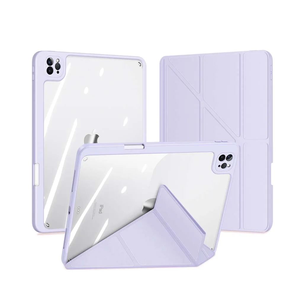 for iPad Pro Air Mini 6 Cases Detachable Transparent Cover Foldable Triangle Stand Sleep Wake Flip Sleeve with Pen Slot