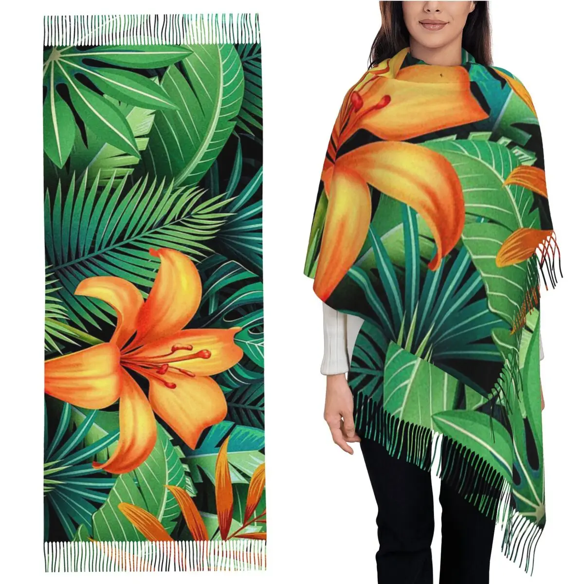 

Тропический лес, цветочные узоры в Бразилии, шарф, шарфы с кисточками, женские мягкие теплые шали и накидки, длинная осенне-зимняя шаль