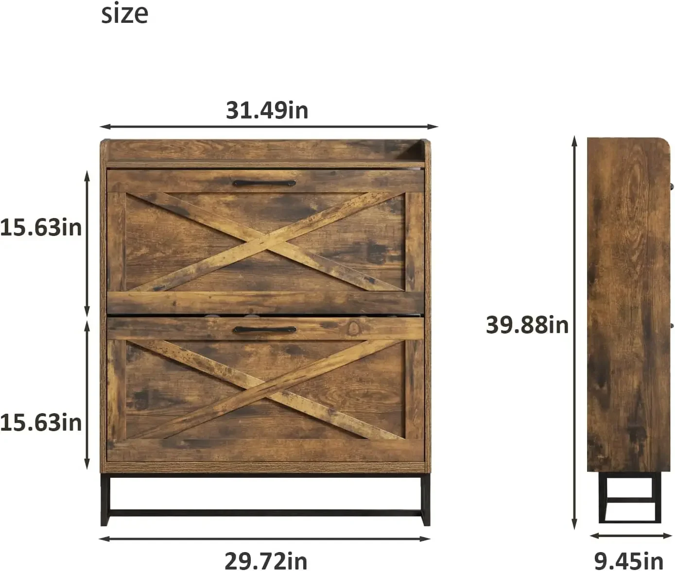 Shoe Storage Cabinet with 2 Flip Drawers, Freestanding Organizer with Metal Legs for Entryway, Narrow Shoe Rack Cabinet, Rustic