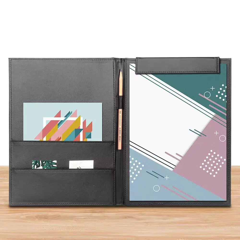 

Classic Black PU Leather Business Manager Clip Document Holder A4 for Signing Contract Multifunctional Commercial Style