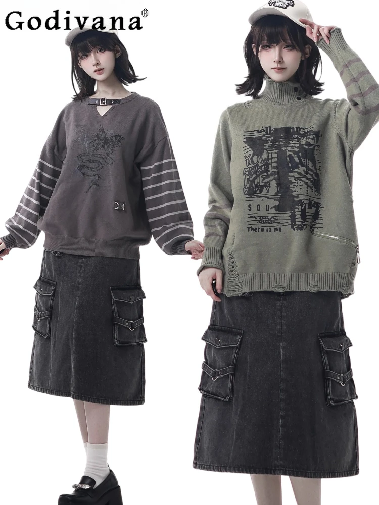 

Оригинальный дизайн, милые крутые модные свитера, осень-зима, новые свободные утягивающие повседневные универсальные вязаные топы для девочек и женщин, пуловер