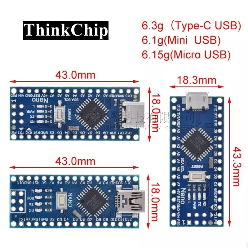 Nano V3.0 с Загрузчиком совместимый контроллер Nano для arduino CH340 USB драйвер 16 МГц ATMEGA328P Mini / Type-C / Micro USB