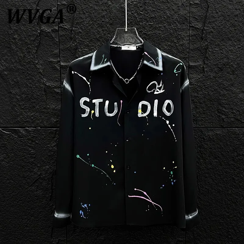 

WVGA, весенне-осенняя новая мужская рубашка Tide Techwear, ручная роспись, граффити, рубашки с длинными рукавами и буквенным принтом, свободная шикарная повседневная рубашка W7480