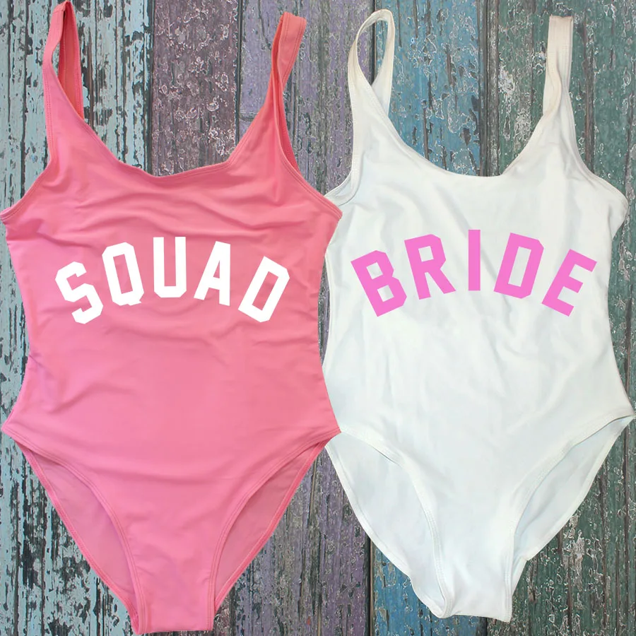 S-3XL Bride Wedding Party Swimsuit Women BRIDE&SQUAD One Piece Bathing Suit Sexy Bikini Beachwear Plus Size Swimwear Monokini