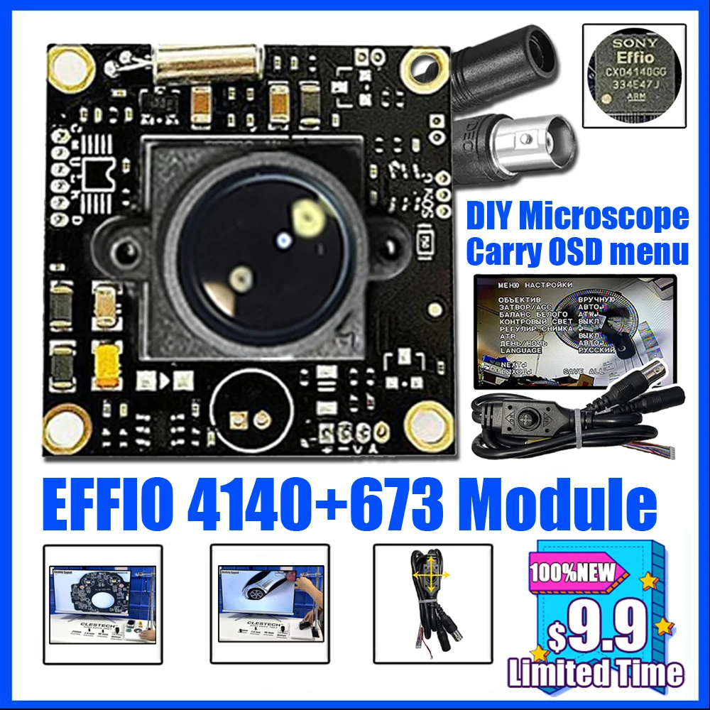 

25mm 50mm SONY EFFIO CCD 4140+673 800TVL Chip Module Analog CCTV CAMERA 32*32mm Microscope DIY Osd Menu Cable FullSet TV Monitor