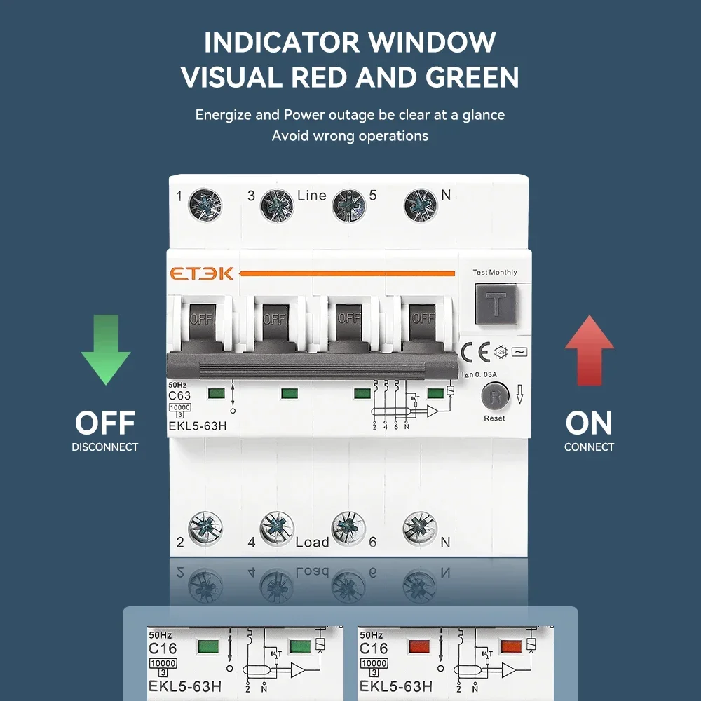 Imagem -02 - Interruptor Residual do Etek-rcbo sobre a Proteção Atual do Vazamento tipo C.a. 1p Mais n 3p Mais n 2p 4p 63a 30ma Ekl5