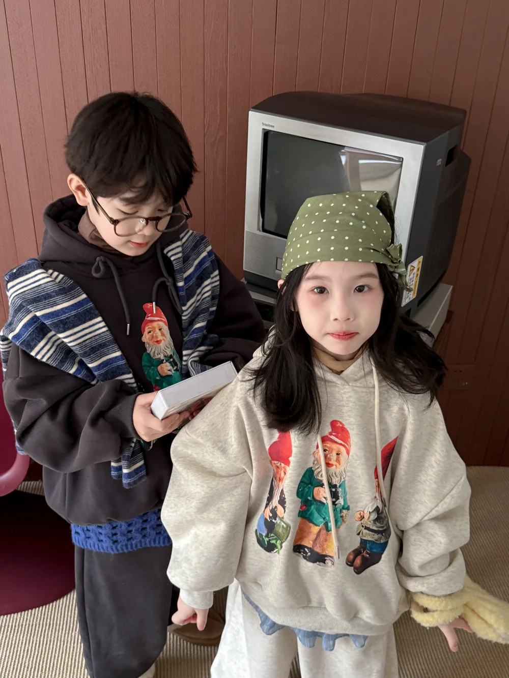 Boys Girls Cartoon Print Fleece Hooded Outfits Kids Warm 2pcs Suit 2025 Winter New Children Plus Velvet Thick Sweatshirt Set