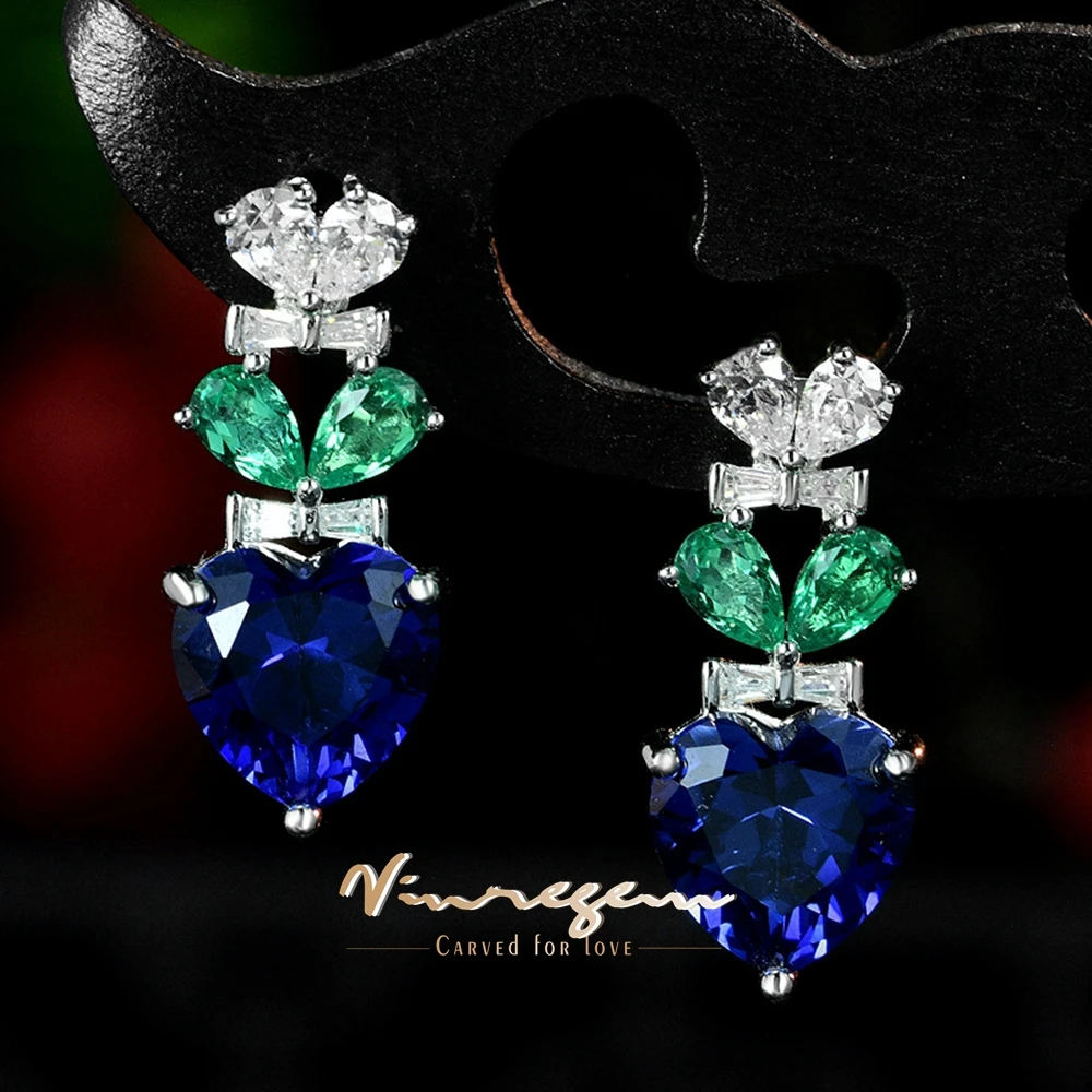 

Vinregem 9*9 MM Heart Cut Sapphire High Carbon Diamond Gemstone Drop Earrings Studs 100% 925 Sterling Silver Fine Jewelry Gifts
