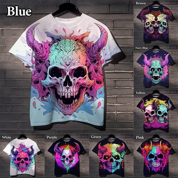 

Fashion Casual Printed Street Hip-Hop Men's and Women's T-Shirt Cool Colorful Skull 3D Printed T-Shirt