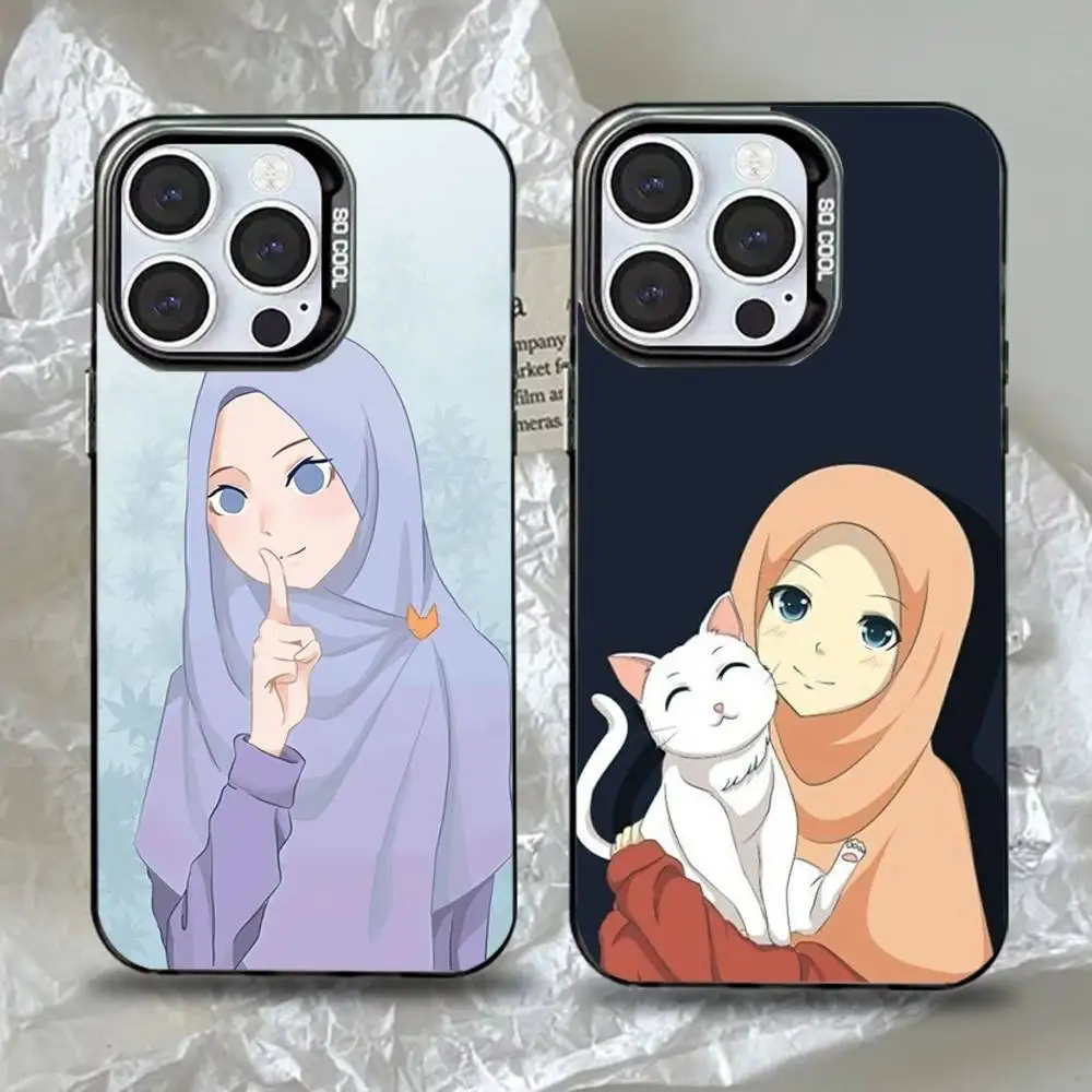 

Muslim Arabic Hijab Gir Phone Case For iPhone 16,15,14,13,12,11,Pro,Max,Plus,Mini,XS,SE Anti Fall Black Matte Hard Bumper