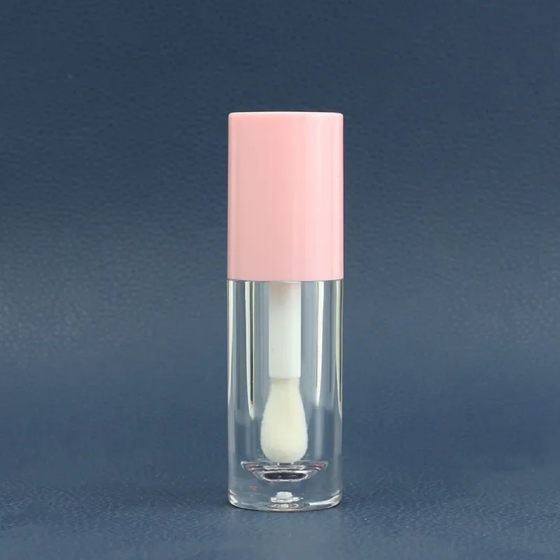 Tubo de brilho labial com escova grande, circular, transparente, simples, boné rosa, batom, esmalte ABS, garrafa dividida vazia, uso doméstico e