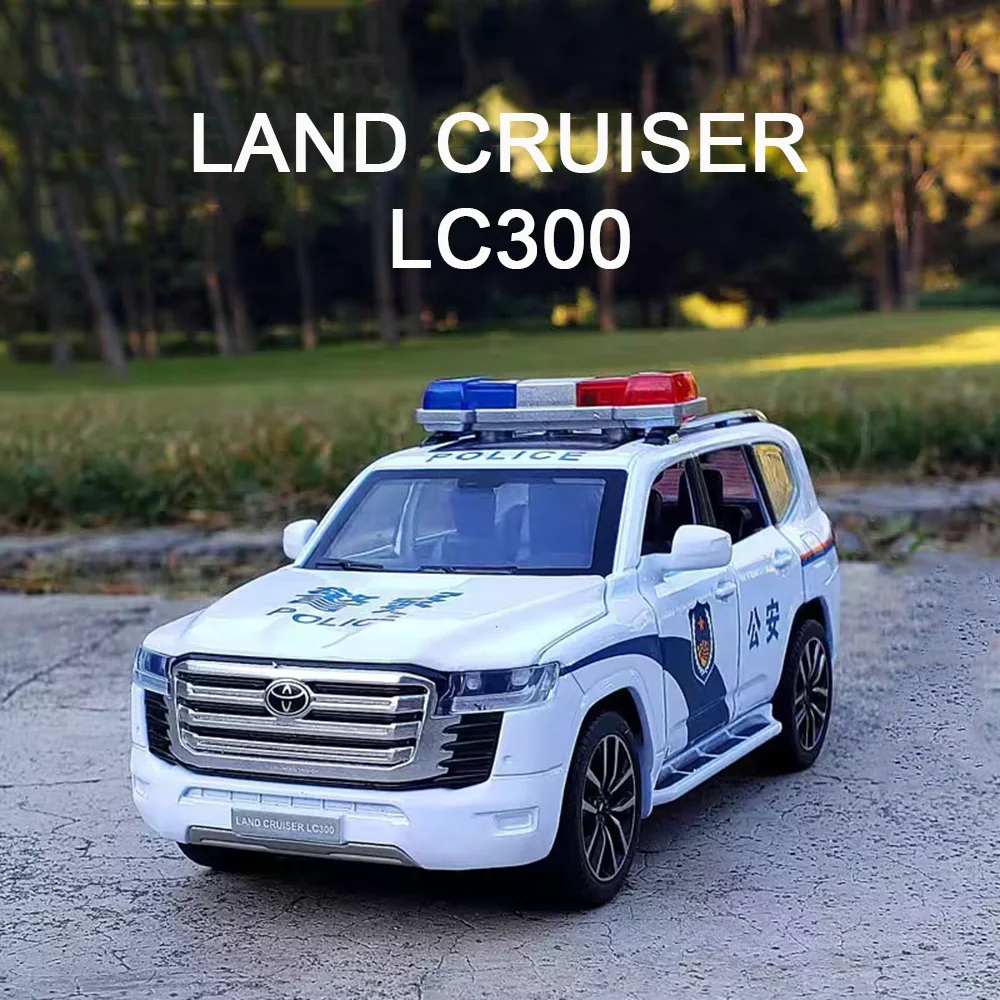 

1/32 LAND CRUISER LC300 полицейские автомобили, игрушки, литые под давлением модели 6 дверей, открытые со строительными элементами, модели музыкальных машин для мальчиков, подарки на день рождения