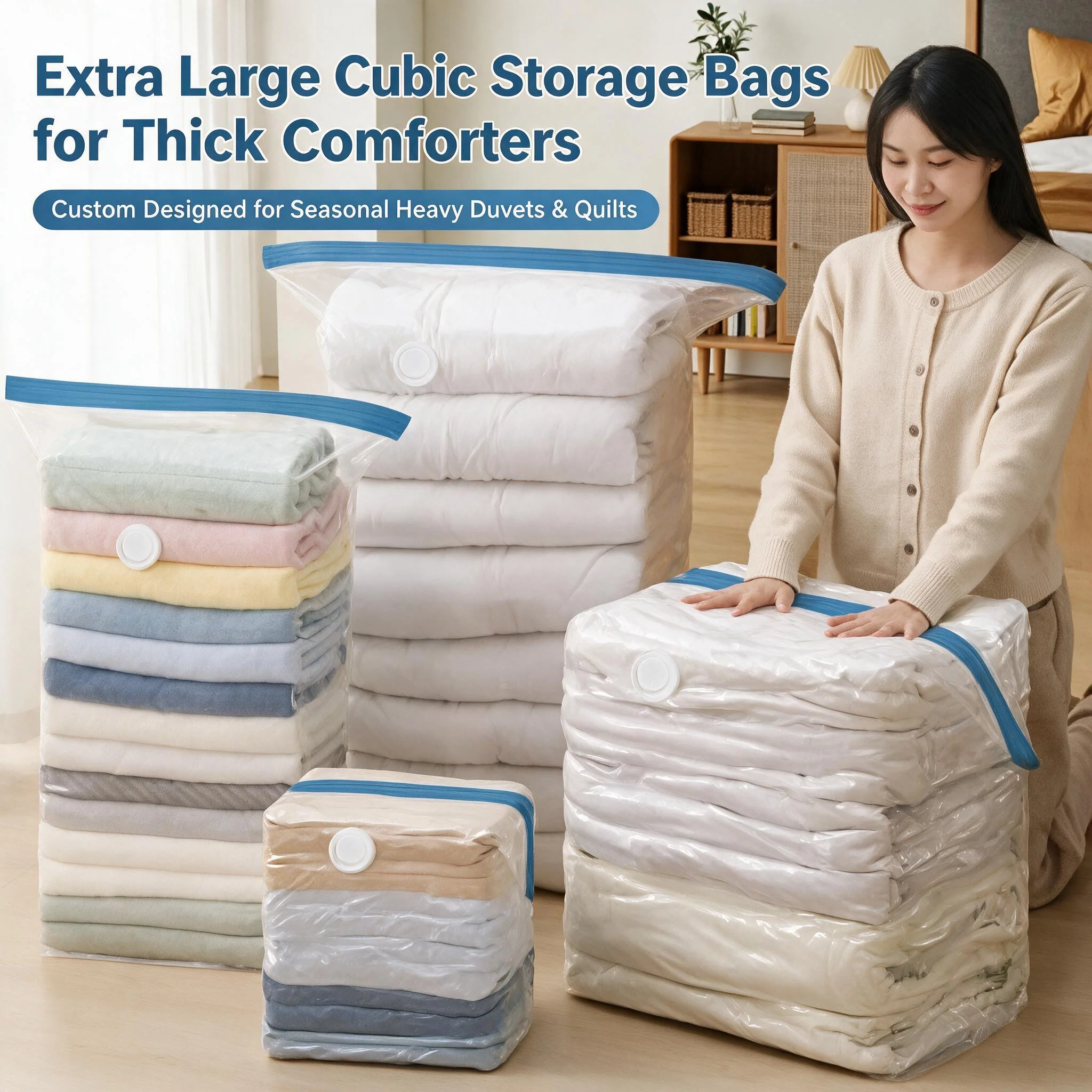 Non suction vacuum compression bag storage bag, three-dimensional bag, cotton quilt, clothing, down jacket storage