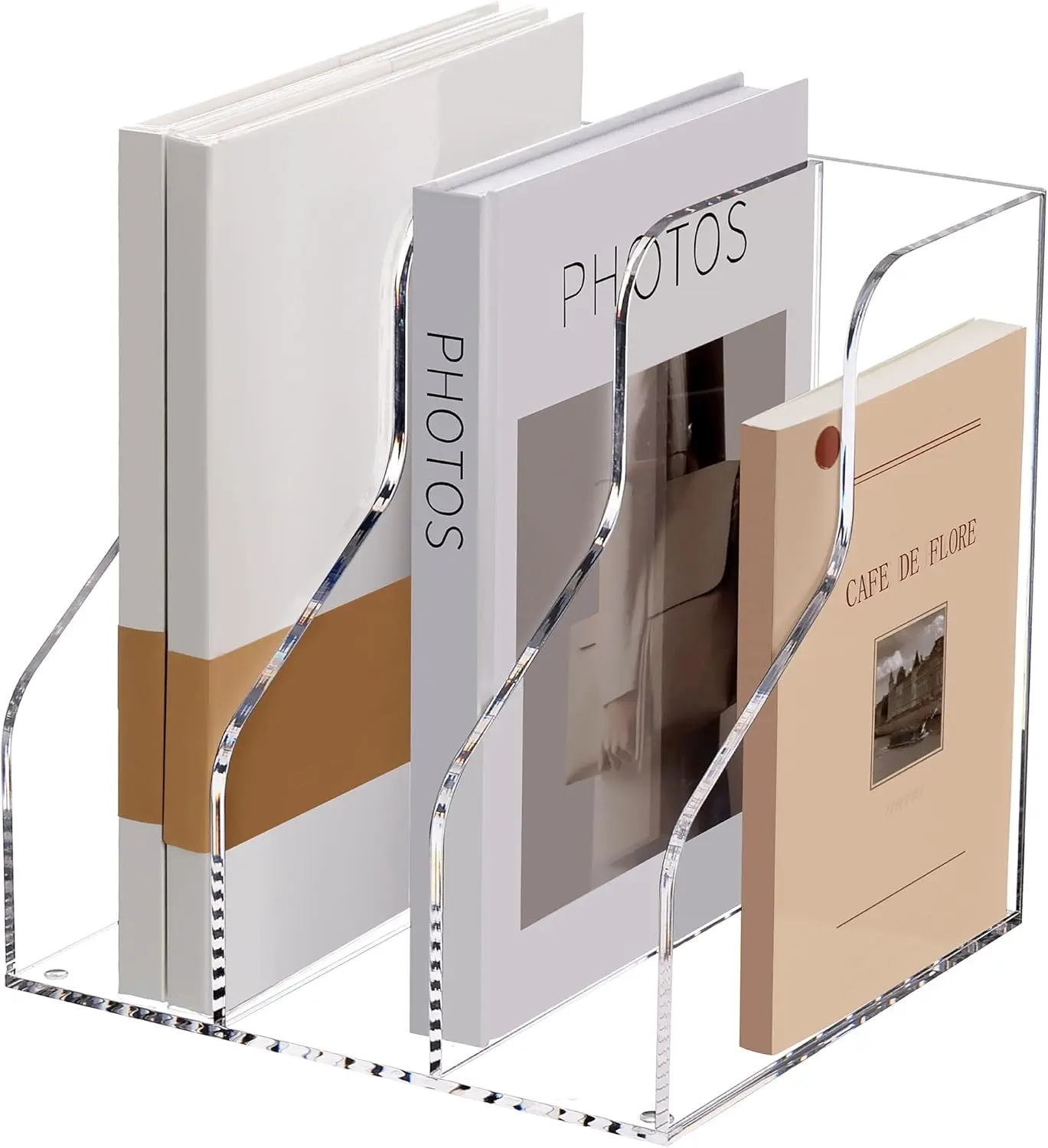 Clear Acrylic Magazine File Holder with 3 Compartments, Desk Organizer for Home Office School