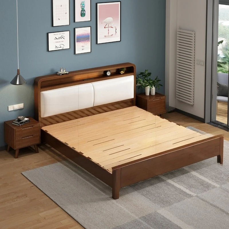 Nordic modern simple solid wood bed double master bedroom tenon and mortise structure