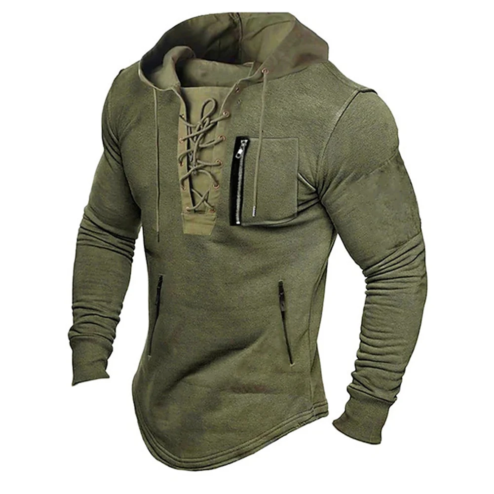 Fashion Mens Hoodie Hooded Sweatshirt Outdoor Pullover Vintage Autumn Winter Man Casual Stand Collar Top