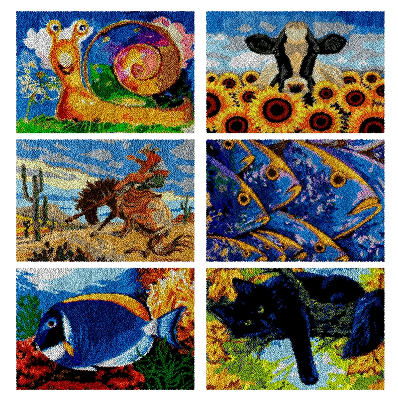 Animal fish cat cow Carabiner latch hook kits rugs bag adults cross stitch kit carpet embroidery set Hooks hobby tapis crochet