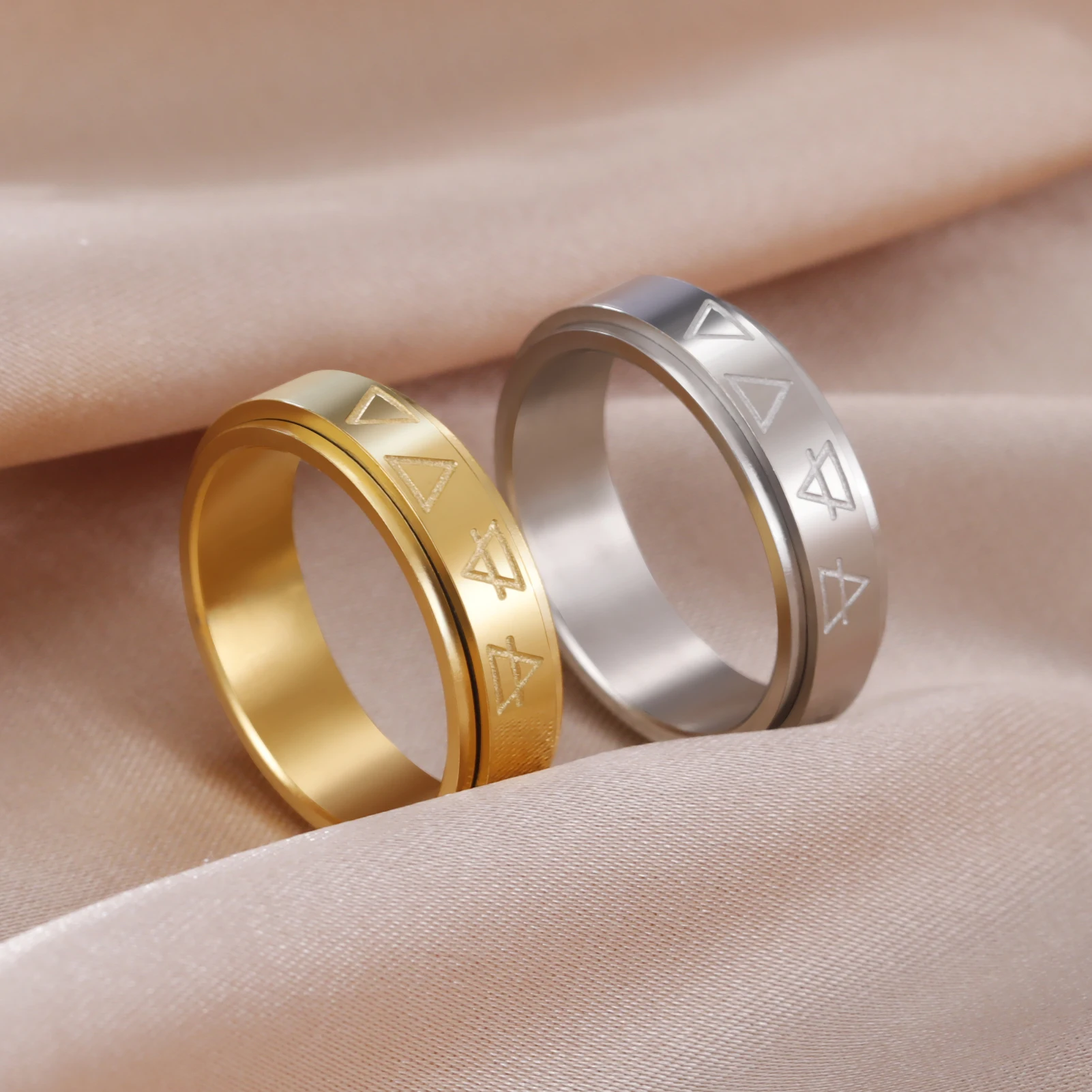 LIKGREAT 4 الرموز الكيميائية حلقة تدوير الأرض الهواء المياه النار الفولاذ المقاوم للصدأ البنصر Vintage مجوهرات هدية للرجال النساء