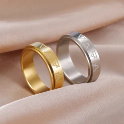Lemegeton Alchemy Symbol Rotating Ring Earth Air Water Fire Stainless Steel Ring Vintage Jewelry Men's and Women's Party Gift
