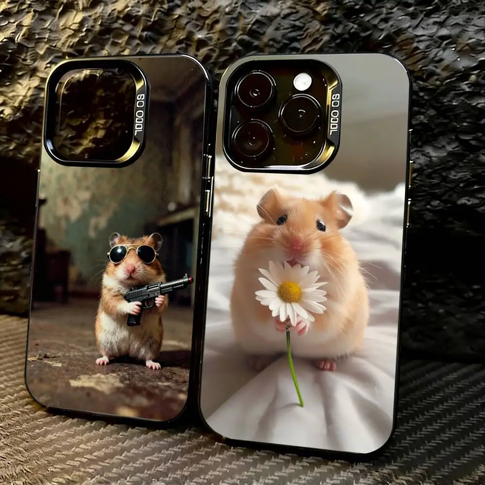 

Cute Animal fluffy Hamsters Phone Case For iPhone 17,16,15,14,13,12,11 Plus,Pro Max,XS,Colored Silver Plated Inside Cover