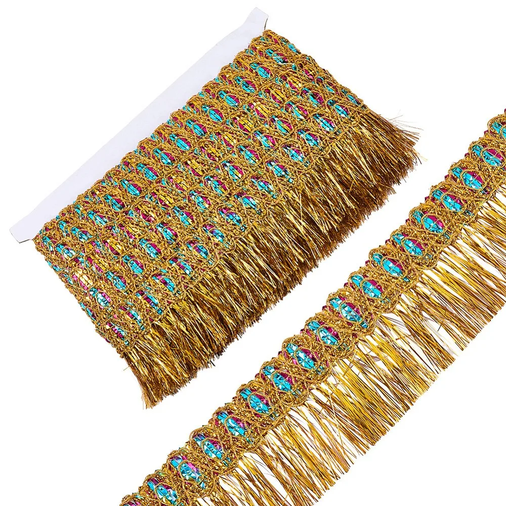 Polyester Lace Trim Tassel Ribbon Clothes Accessories Gold 2-1/2 inch(63mm)