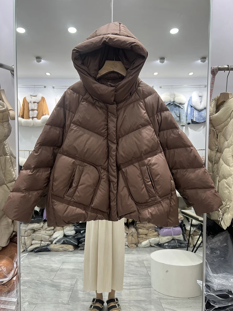 2025 Hooded Puffer Jacket Women Winter Thickened White Duck Down Warm Bread Coat Female Loose Versatile Casual Outwear