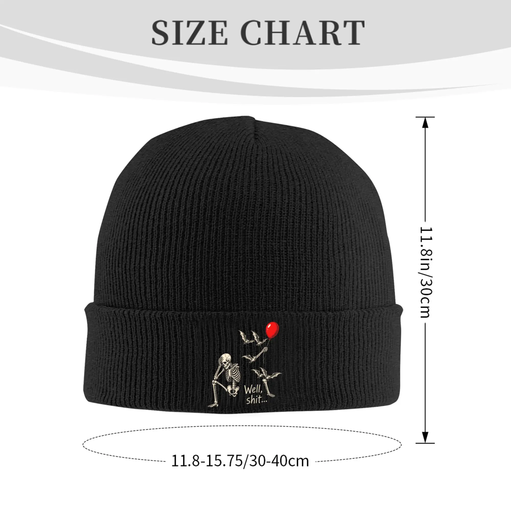 Skeleton Halloween Balloon Well Shit Funny Saying Spooky Beanie Hats  Bonnet Hats Female Male Knit Hat Winter Head Wrap Caps