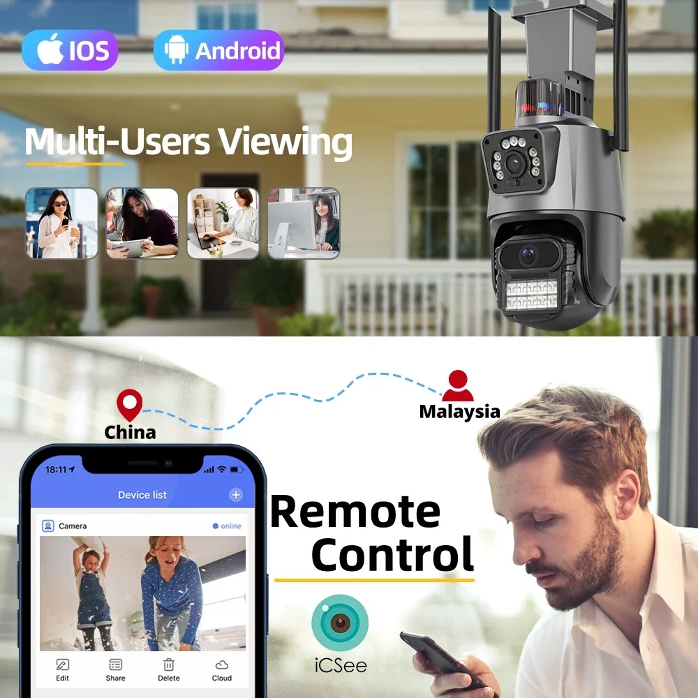 6MP caméra WiFi extérieure Protection de sécurité caméras de Vision nocturne PTZ IP double lentille CCTV Surveillance camaras de seguridad wifi