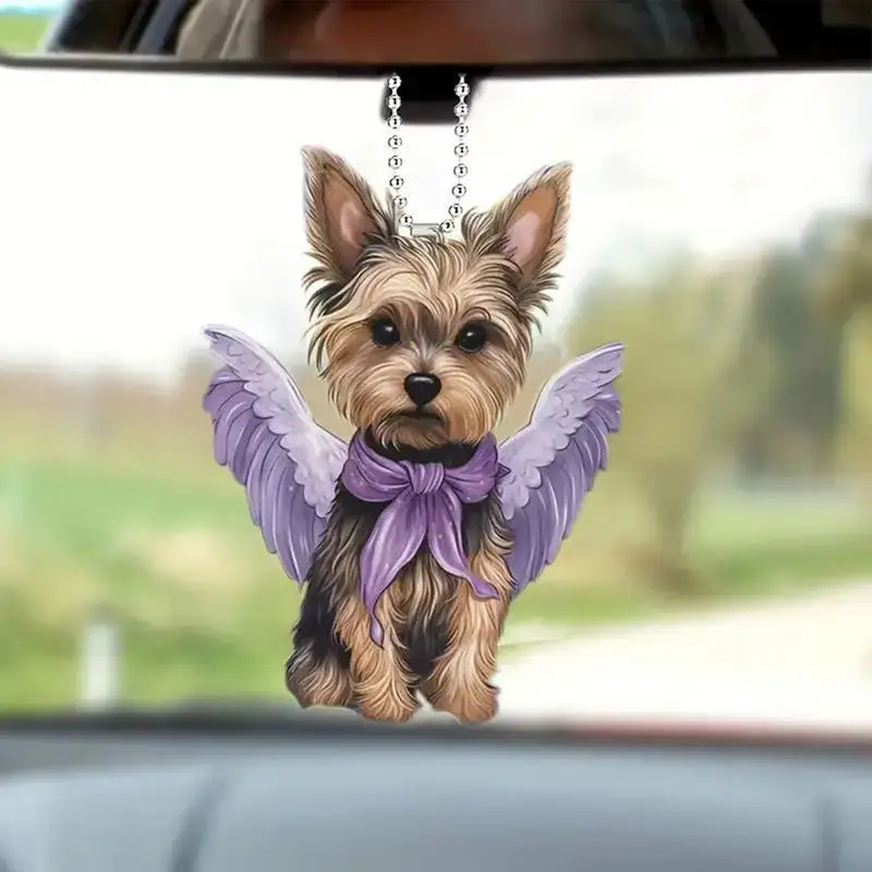 Swinging Dog Rear View Mirror Accessories Cute Dog Acrylic Flat Car Mirror Pendant Bag Charm Car Interior Accessories Car