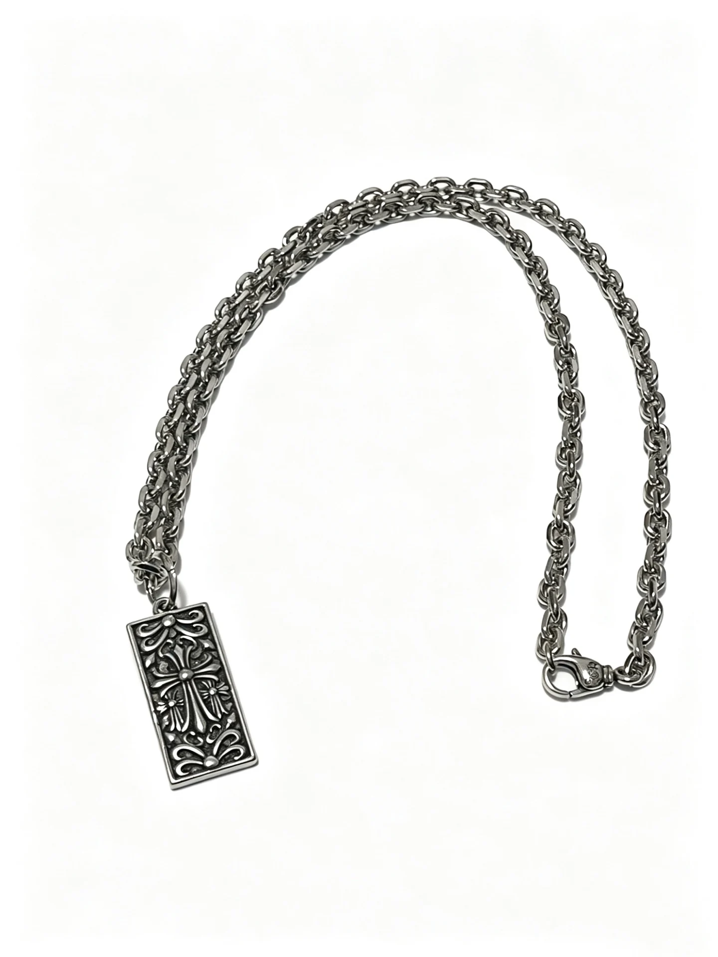 

S925 sterling silver CH retro old cross pendant silver necklace men's cool punk style European and American chain jewelry couple